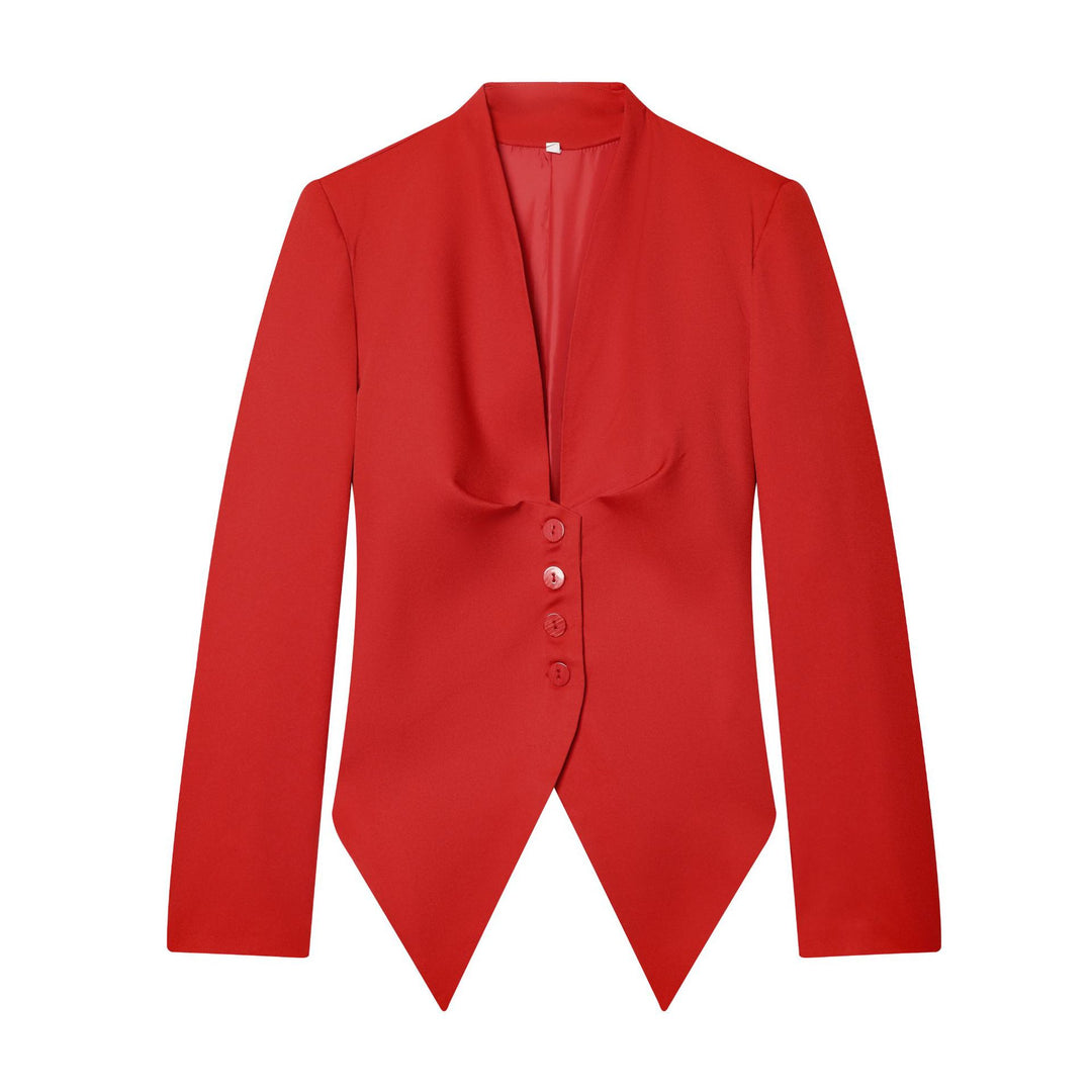 Women's tailored blazer with pointed peplum and deep V-neck Mune Fashion
