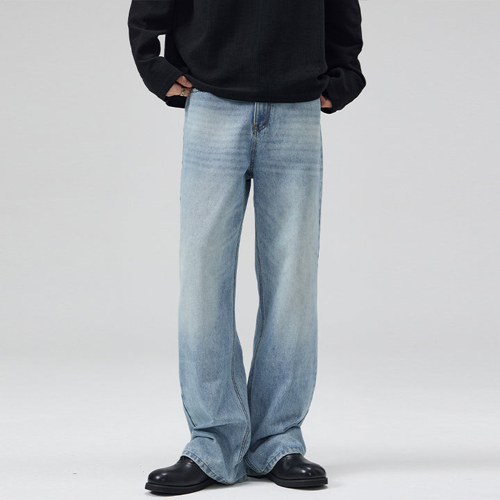 Men's Lightly Washed Ultra Wide Denim Marlene Trousers with Floor-Length Hem Mune Fashion