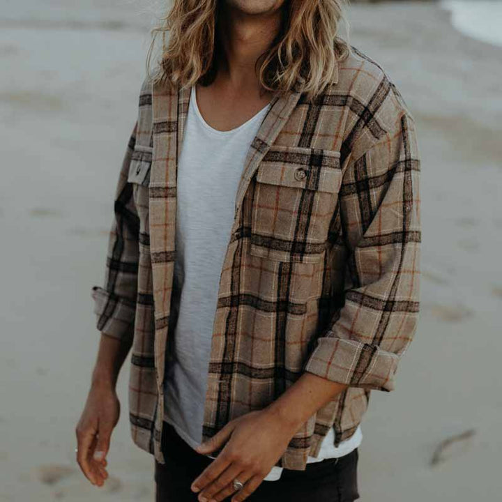 Men's overshirt made of gMune fashion-processed flannel with a check pattern and flap pockets Mune Fashion