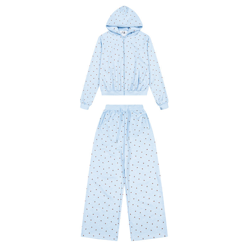 Women's Two-Piece Lounge Set with Hoodie Zip Jacket and Wide Sleep Pants Mune Fashion