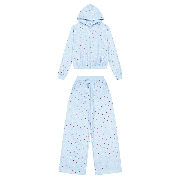 Women's Two-Piece Lounge Set with Hoodie Zip Jacket and Wide Sleep Pants Mune Fashion