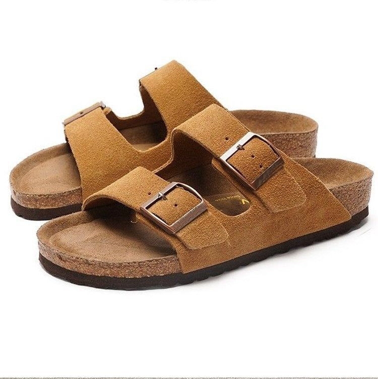Unisex cork footbed slides with adjustable double straps made of suede Mune Fashion