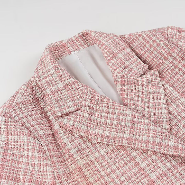 Women's Short Blazer in Boucle Tweed with Lapel Collar and Decorative Buttons Mune Fashion