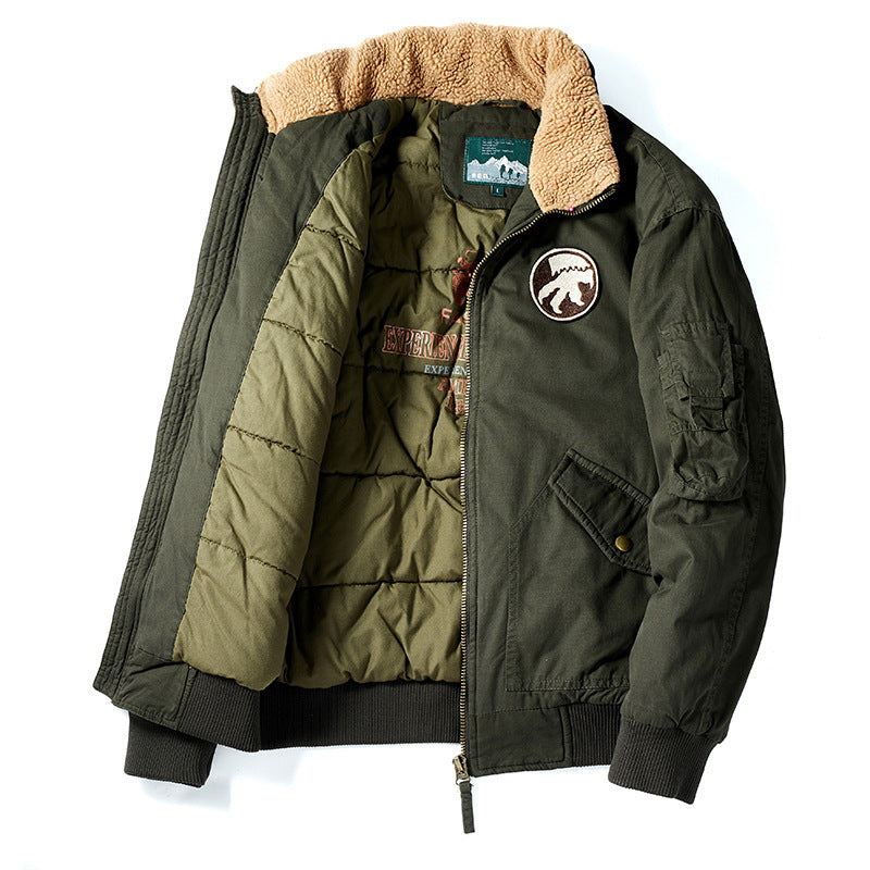 Men's Vintage Canvas Pilot Jacket with Teddy Collar and Padded Quilted Lining Mune Fashion