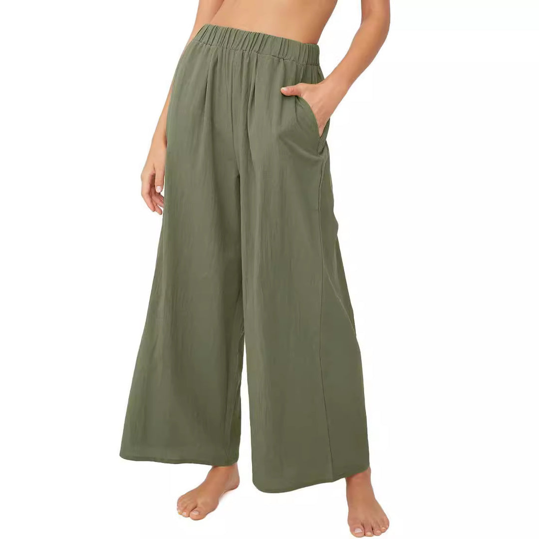 Women Lightweight Palazzo Pants with Wide Leg, Elastic Waistband and Side Pockets Mune Fashion
