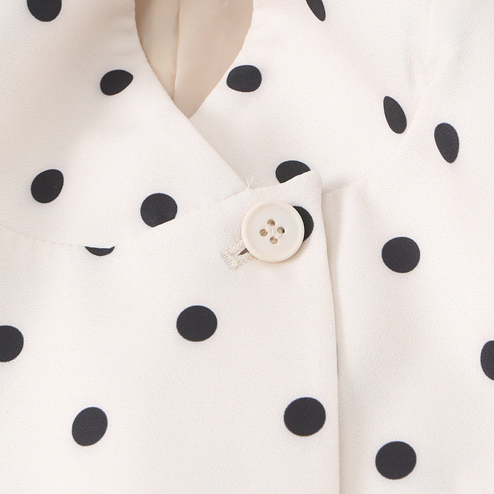 Women's Dotted Boxy Blazer with Stand Collar and Flap Pockets Mune Fashion