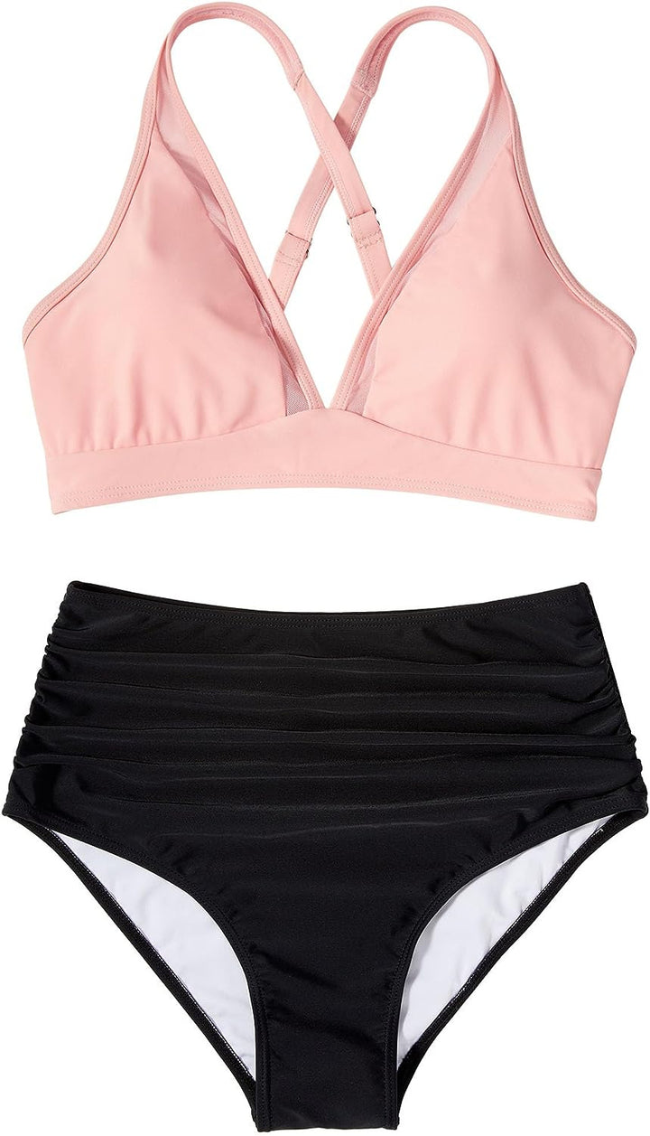 Women’s Sporty Bikini Set with Crossed Straps and High Cut Mune Fashion