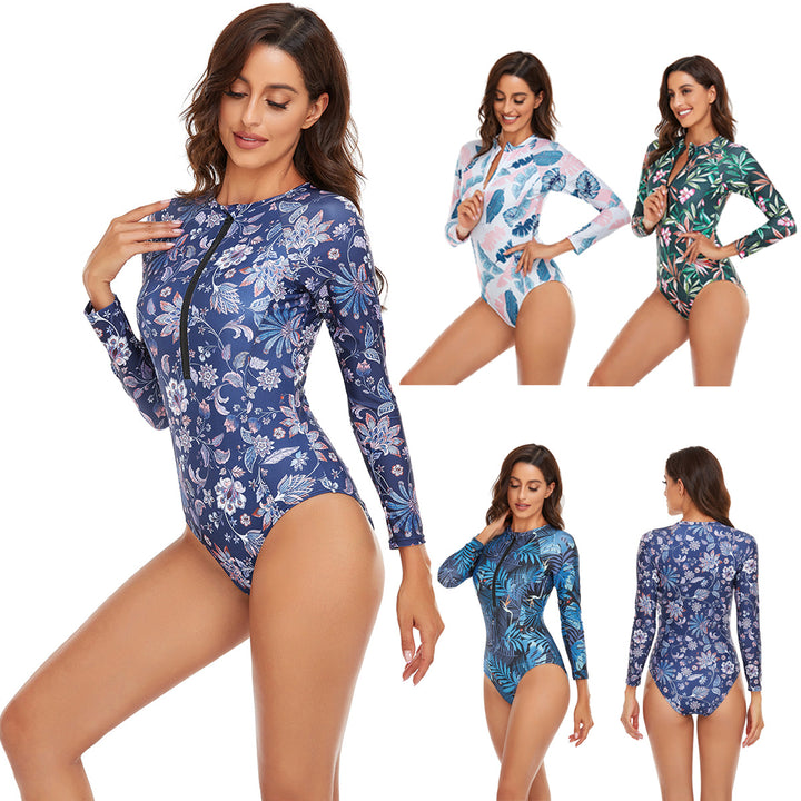 Women’s Sporty Long Sleeve Swimsuit with Floral Pattern Mune Fashion
