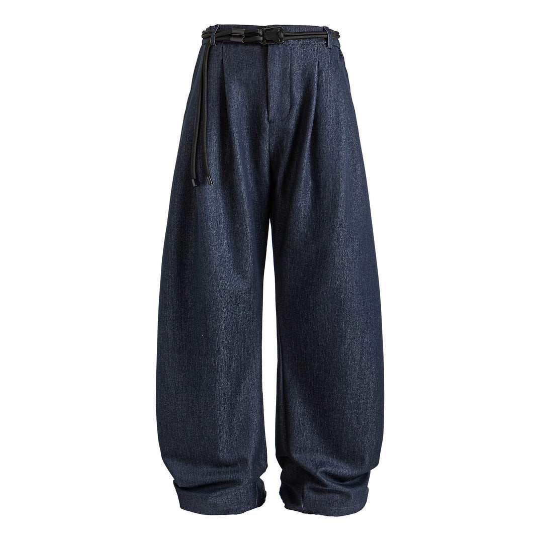 Women wide high-waisted jeans with pleats, drawstring belt, and culotte cut Mune Fashion