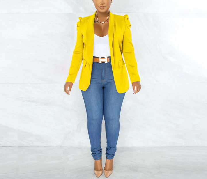 Women's tailored blazer with structured shoulder details and open lapel Mune Fashion