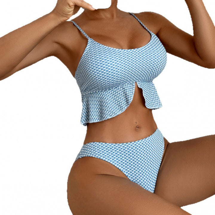 Women's versatile bikini with ruffles and check pattern Mune Fashion