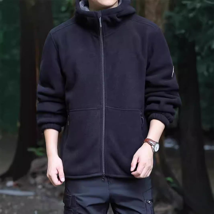 Men's hoodie fleece jacket with Sherpa lining, two-way zipper and wind-resistant front Mune Fashion