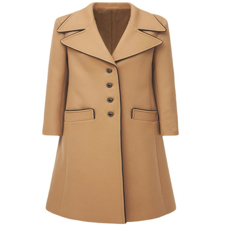 Ladies Tailored Wool Blend Coat with Wide Lapels and Flared Skirt Mune Fashion
