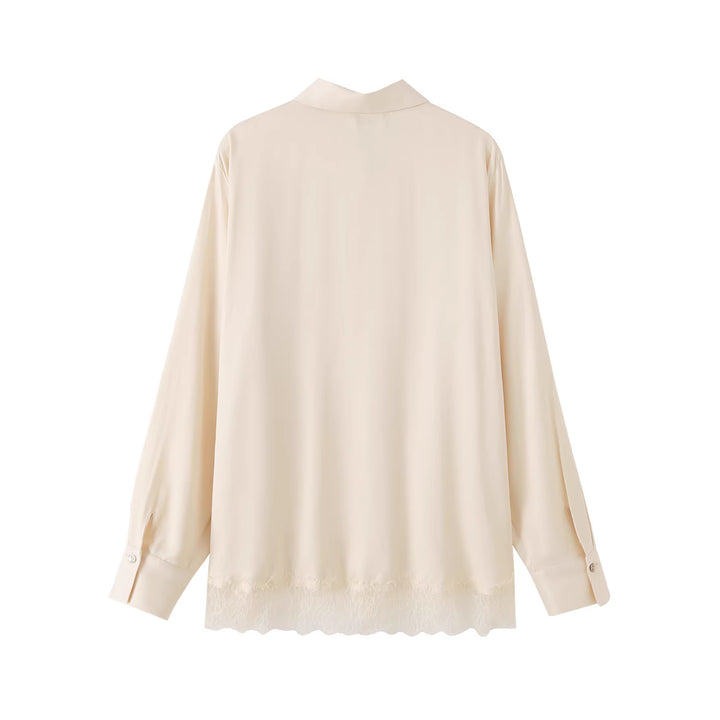 Women's Oversize blouse with concealed button placket and lace finish Mune Fashion