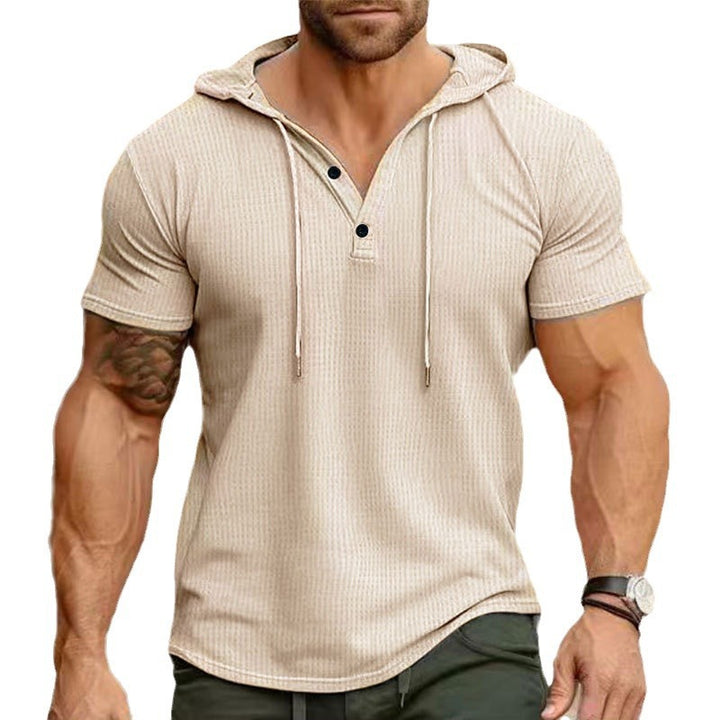 Men's short sleeve hooded polo with three-button placket and fine structured jersey Mune Fashion