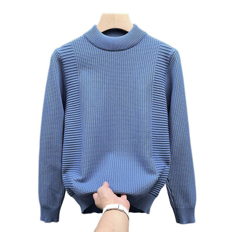 Women's fine knit pullover with structured waffle and ribbed texture and stand-up collar Mune Fashion