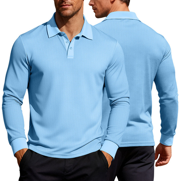 Men's long sleeve polo shirt made of waffle knit with a slim fit, concealed button placket, and shirt collar Mune Fashion