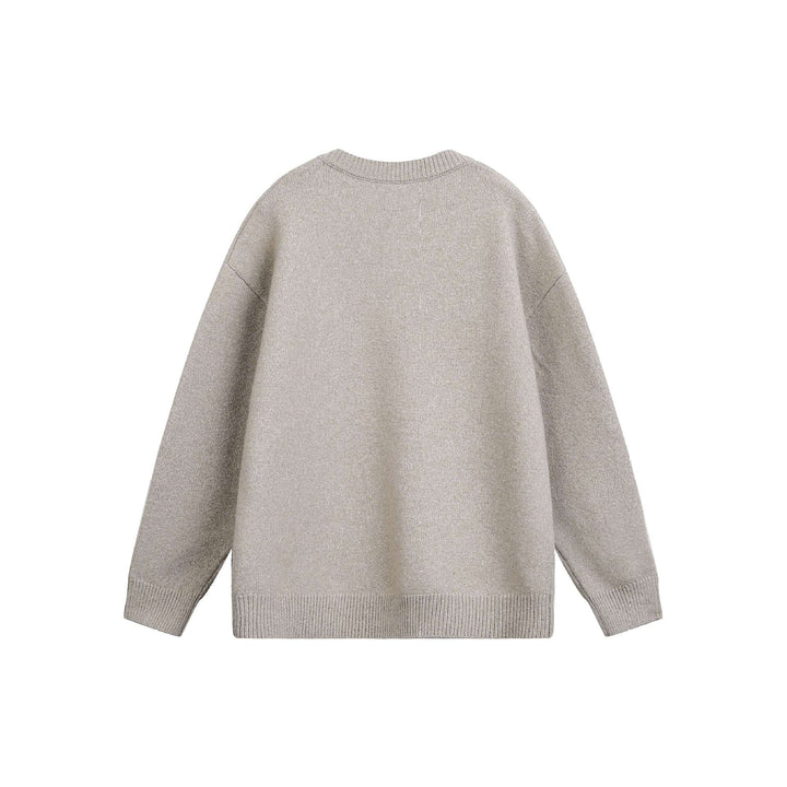 Women Oversize V Neck Knit Sweater with Henley Look and Ribbed Cuffs Mune Fashion