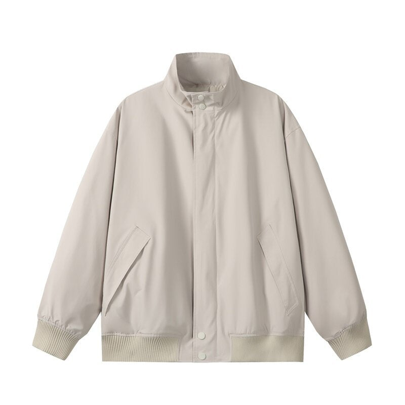 Unisex Short Cut Oversized Bomber Jacket with Stand-Up Collar, Concealed Front Placket, and Ribbed Cuffs Mune Fashion
