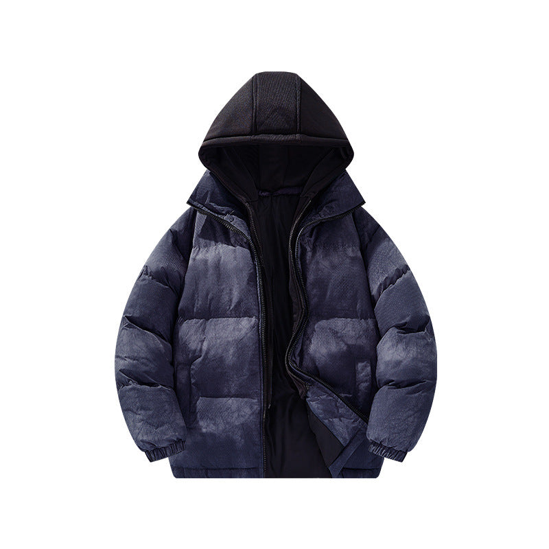 Men's padded hooded jacket with velvet look, high collar and elastic cuffs Drune