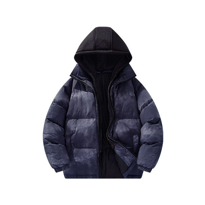 Men's padded hooded jacket with velvet look, high collar and elastic cuffs Drune