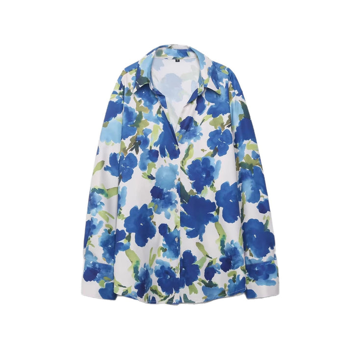 Women Loose-Fitting Silk-Like Blouse with Watercolor Print Mune Fashion