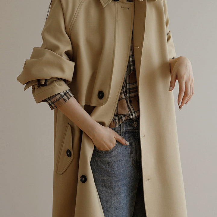 Women Fashionable Trench Coat with Wide Collar Mune Fashion