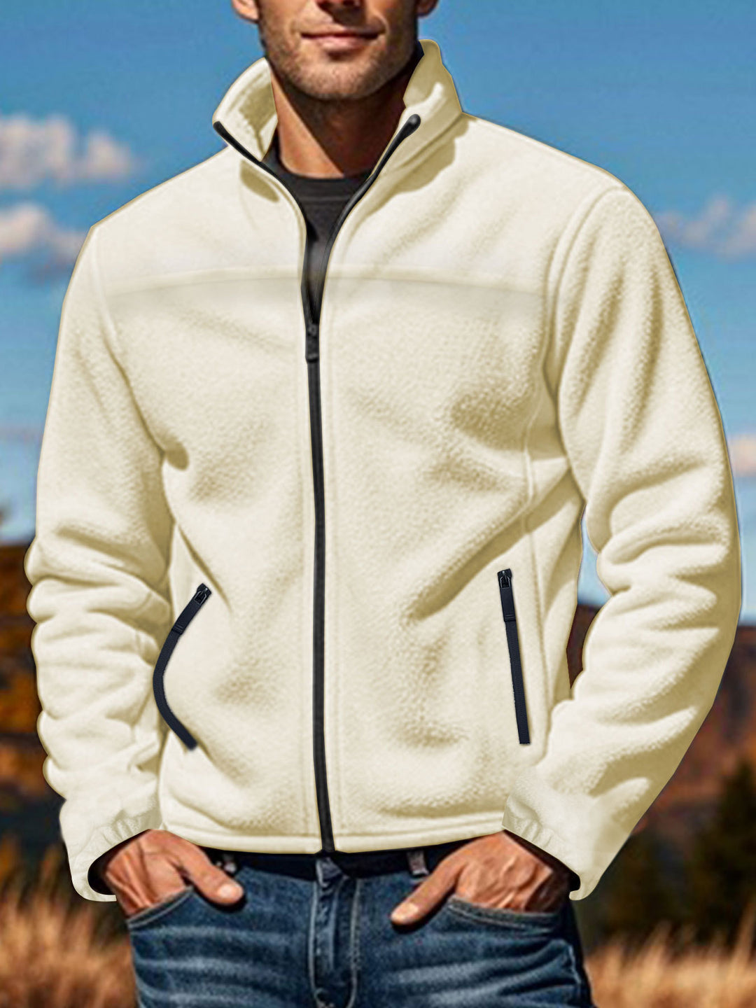 Men's fleece jacket with zipper, stand-up collar and zip pockets Mune Fashion
