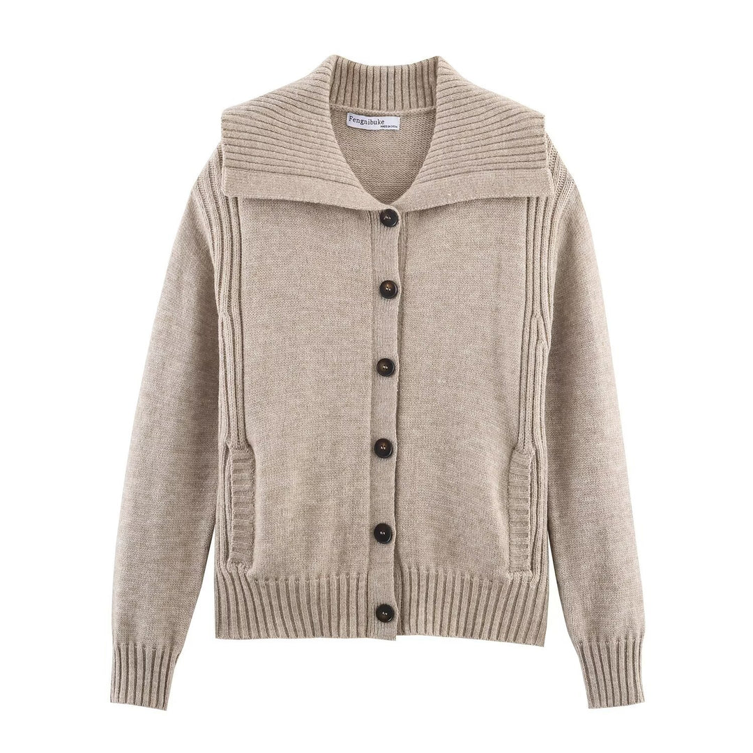 Women's knit cardigan with oversized sail collar and cable knit details Mune Fashion