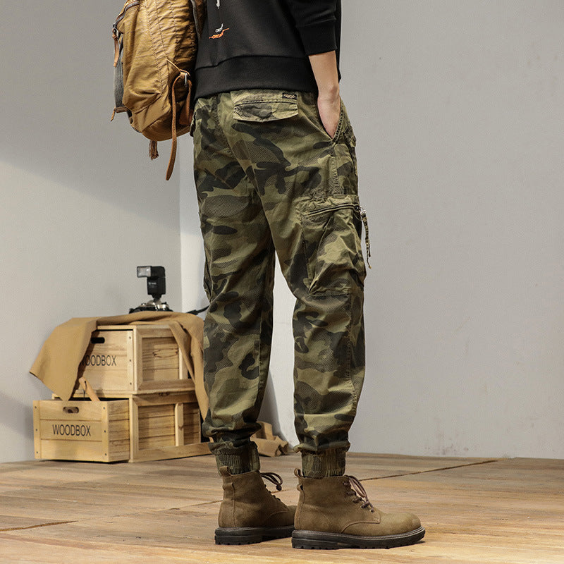 Herren Camouflage-Bundfalten-Cargojogger mit elastischem Tunnelzugbund, Multifunktionstaschen und Ripstop-Optik Mune Fashion