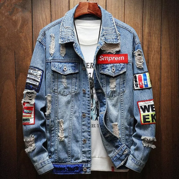 Men's Casual Denim Jacket with Creative Patches Mune Fashion
