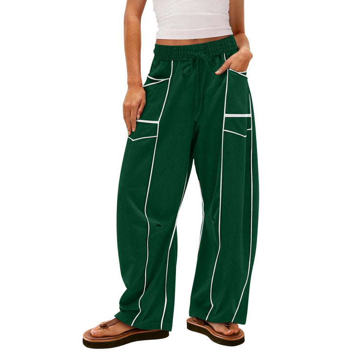 Women’s wide lounge pants with drawstring, contrast piping, and cargo pockets Mune Fashion
