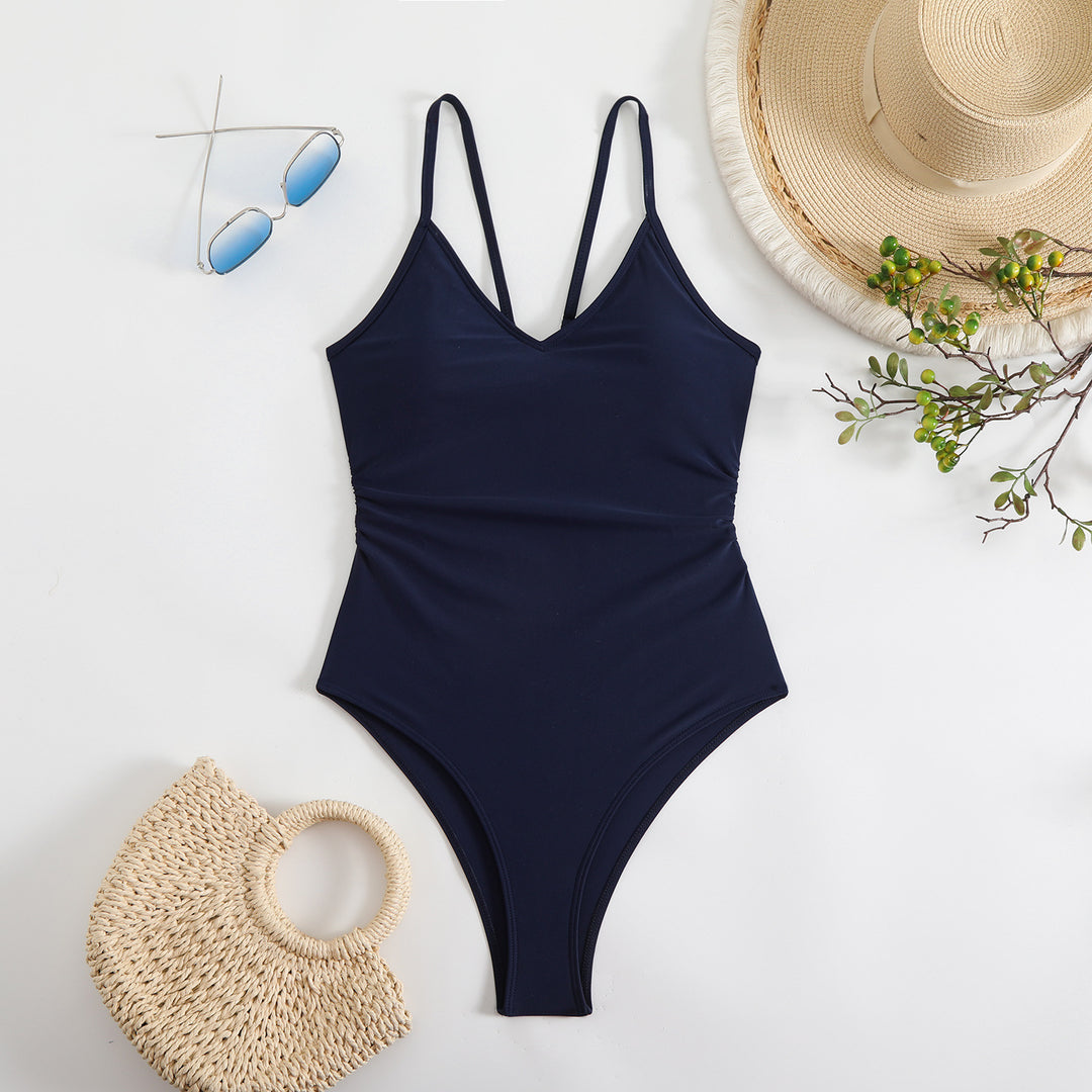 Women's One-Piece Swimsuit with Feminine V-Neck and Narrow Straps Mune Fashion
