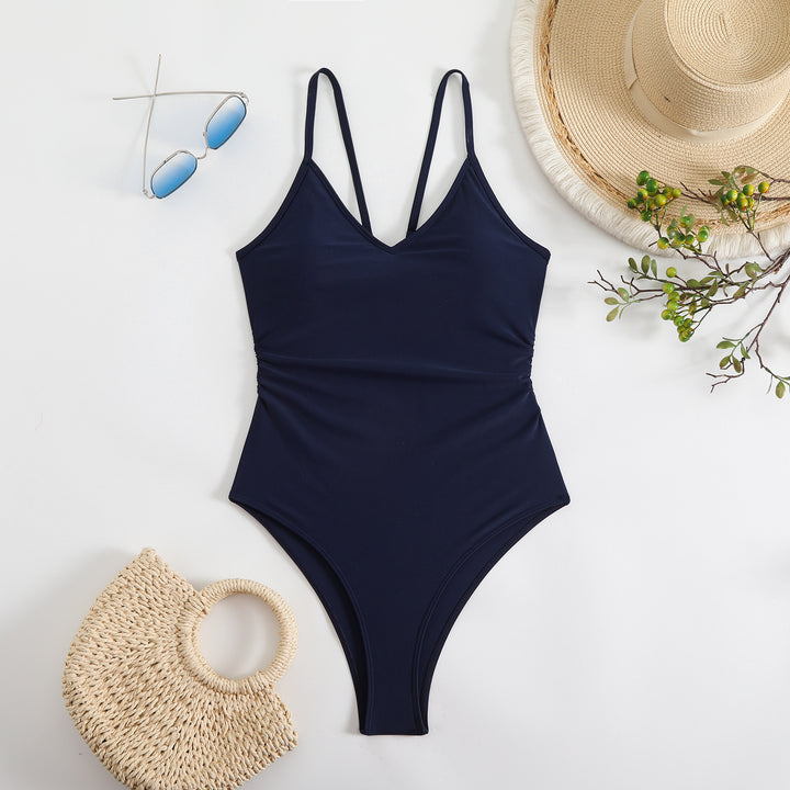 Women's One-Piece Swimsuit with Feminine V-Neck and Narrow Straps Mune Fashion