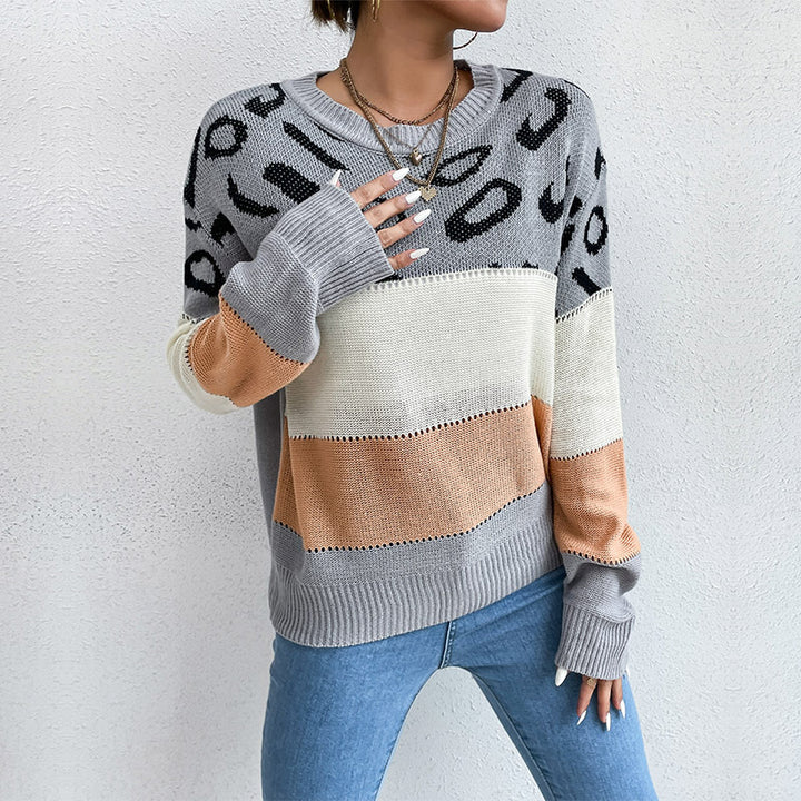 Women's knitted sweater with leopard pattern and block stripes Mune Fashion