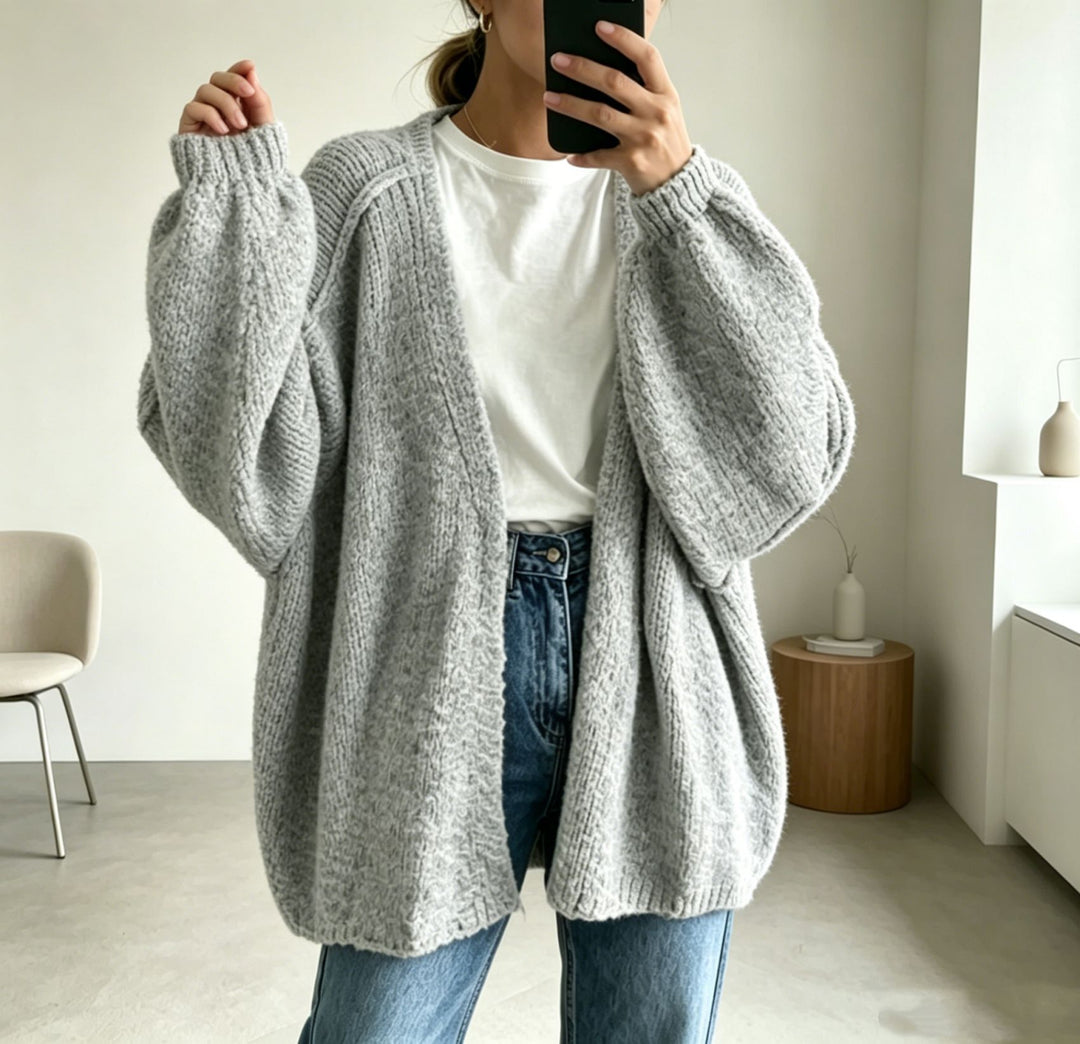 Women's Oversized Chunky Knit Cardigan with Wide Sleeve Mune Fashion