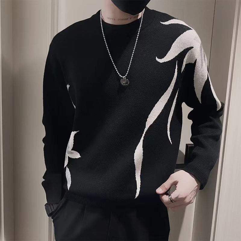 Men's knitted sweater with abstract flame jacquard and round neck Mune Fashion