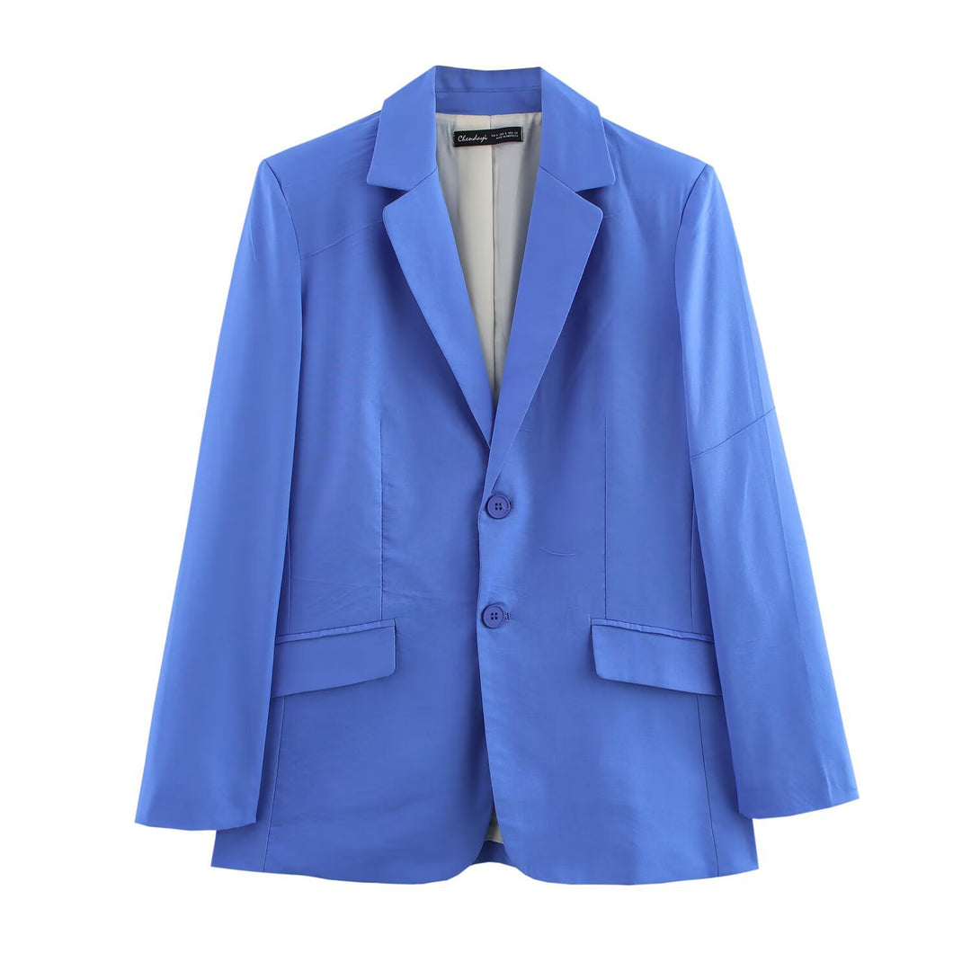 Women's Oversized Single-Breasted Blazer with Notch Lapels, Two Buttons and Flap Pockets Mune Fashion