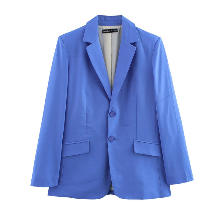 Women's Oversized Single-Breasted Blazer with Notch Lapels, Two Buttons and Flap Pockets Mune Fashion