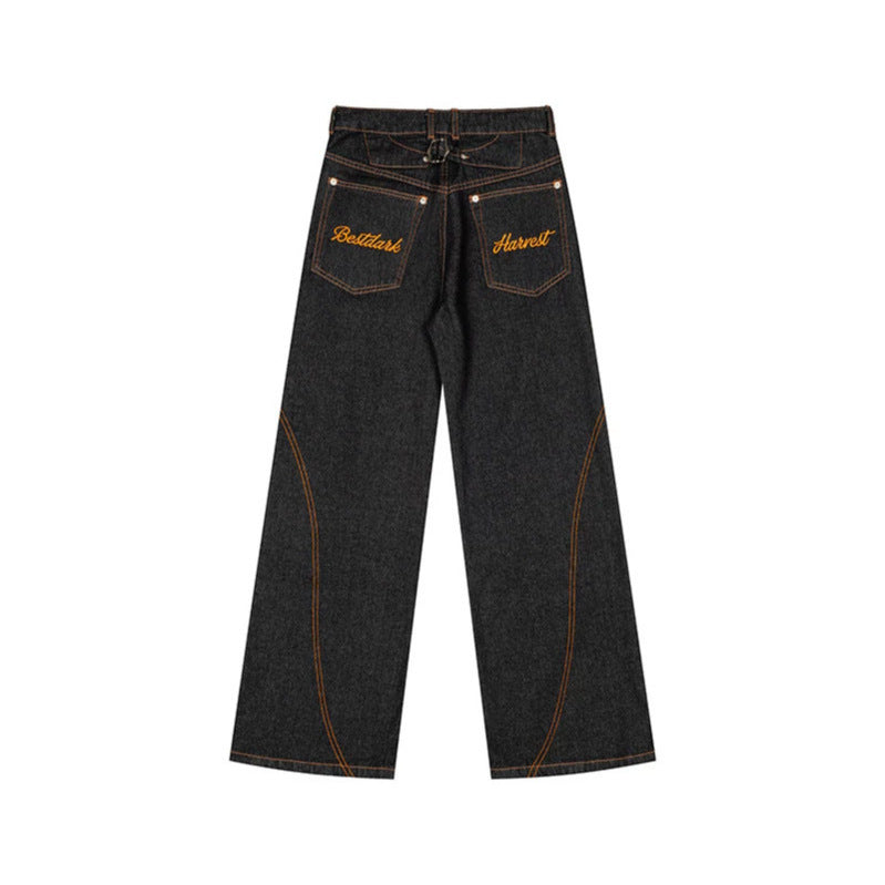 Women's High-Waist Wide-Leg Jeans with contrast pockets and decorative stitching Mune Fashion