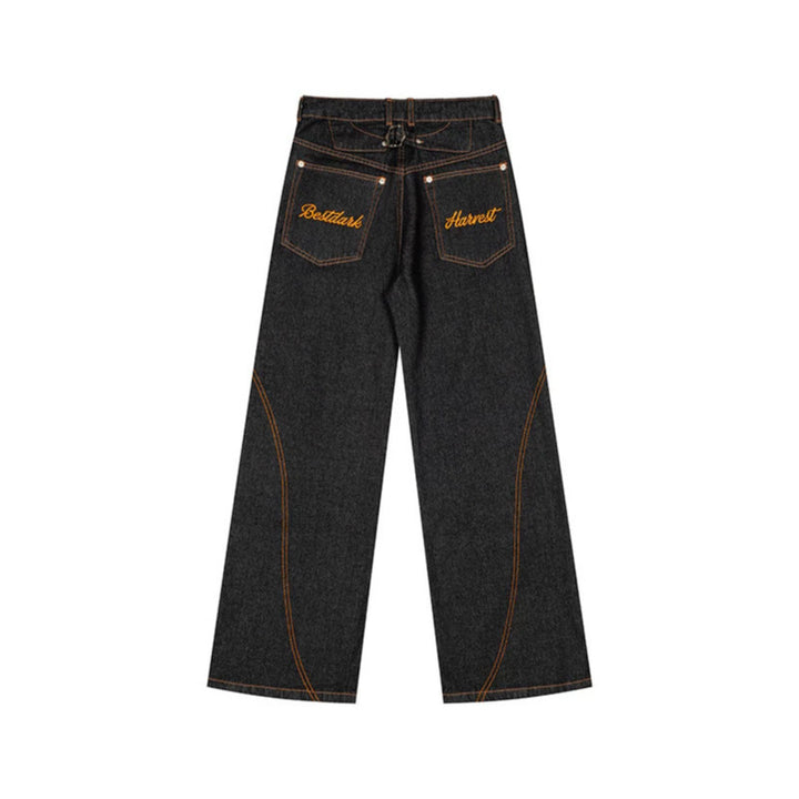 Women's High-Waist Wide-Leg Jeans with contrast pockets and decorative stitching Mune Fashion