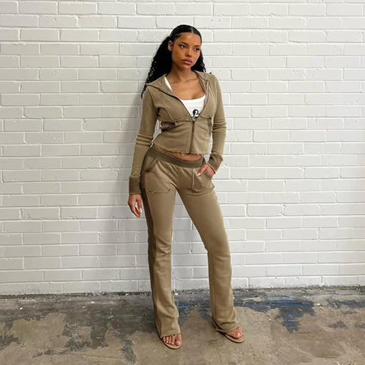 Women's Nan Stretch Flared Pants with High Waist, Patch Pockets and Side Insert Panels Mune Fashion