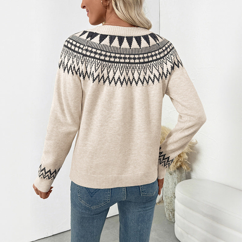 Ladies Stylish Knit Sweater with Geometric Pattern Mune Fashion