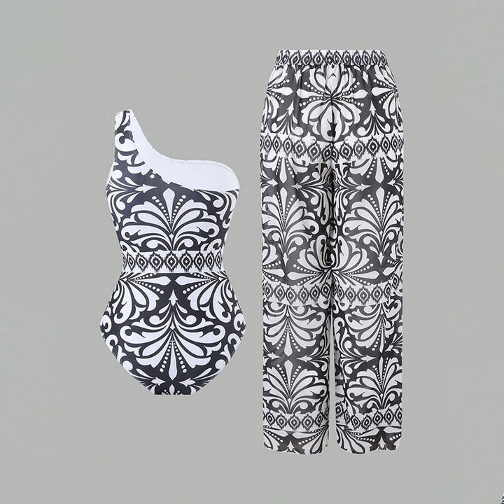 Women's one-piece swimsuit with colorful print and matching Palazzo pants Mune Fashion