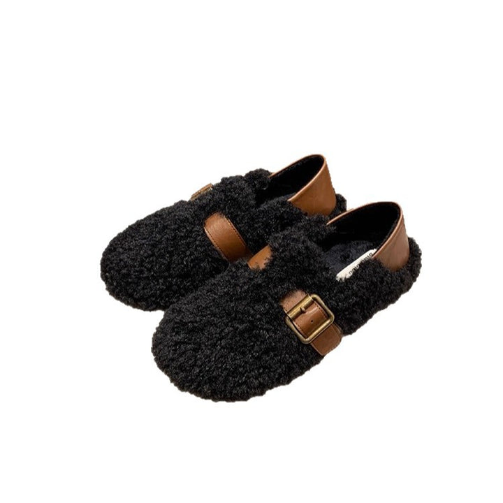 Women's Insulated Teddy-Fleece Mules with Adjustable Metal Buckle and Heel Strap Mune Fashion