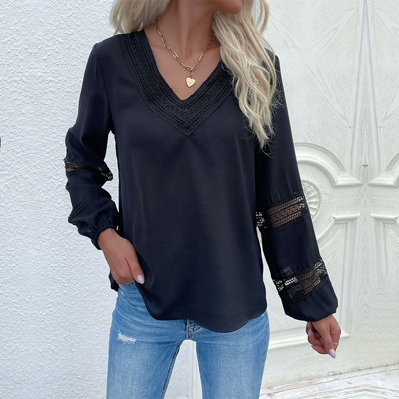 Women Elegant Blouse with Lace Details Mune Fashion