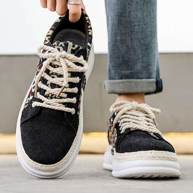 Women’s Platform Espadrille Sneaker with Woven Jute Detail and Monogram Canvas Mune Fashion