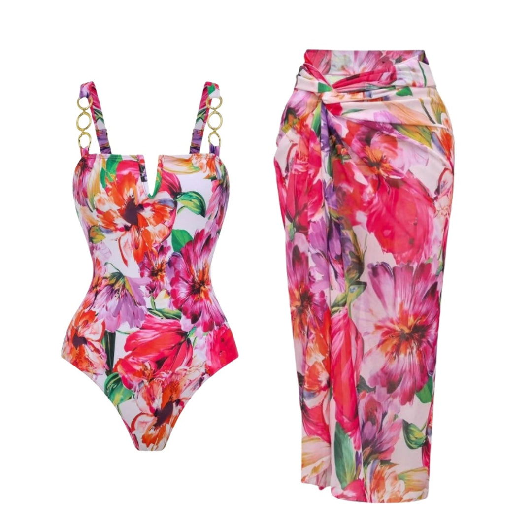 Women's elegant swimsuit with floral wrap skirt Mune Fashion