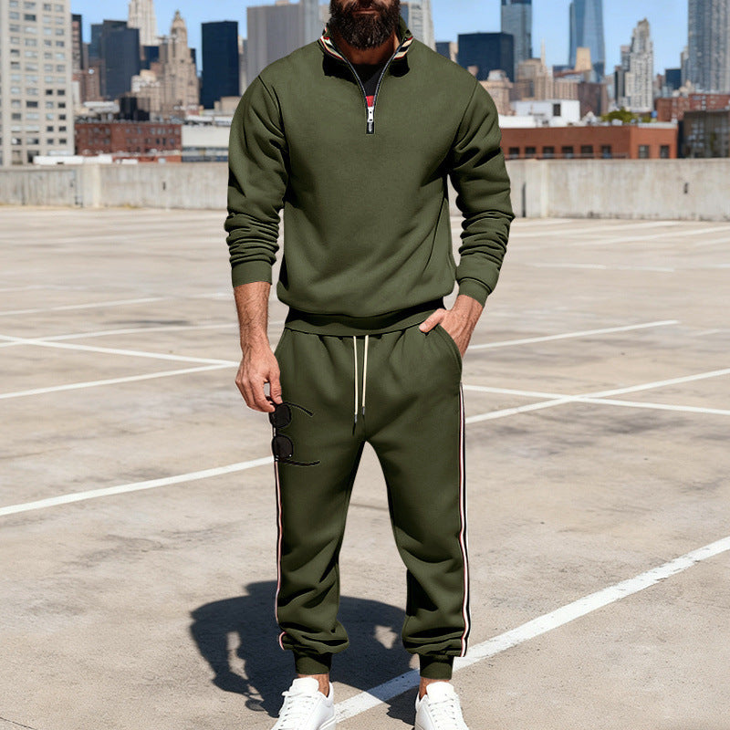 Men's stylish tracksuit set with half-zip, striped side stripes, and tapered jogger pants Mune Fashion