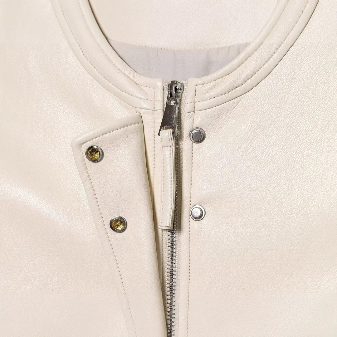 Women sleeveless jacket in leather look with stand-up collar and tailored fit Mune Fashion